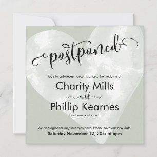 Heart on Sage Green Postponed Wedding Announcement