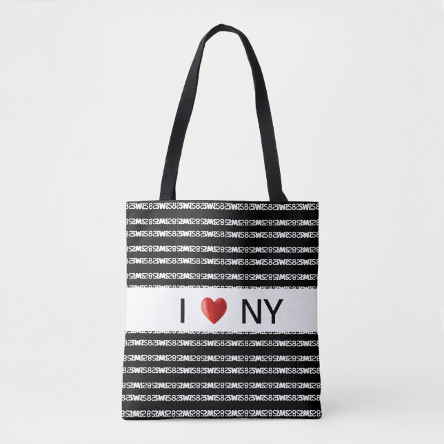 Heart on stylish black & white striped pattern tote bag (Front)