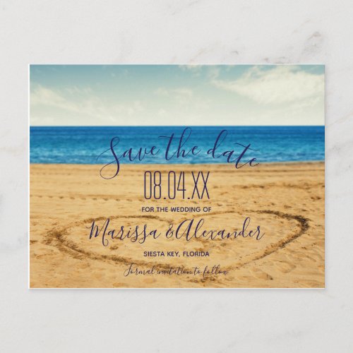 Heart on the Beach Ocean Wedding Save the Dates Announcement Postcard