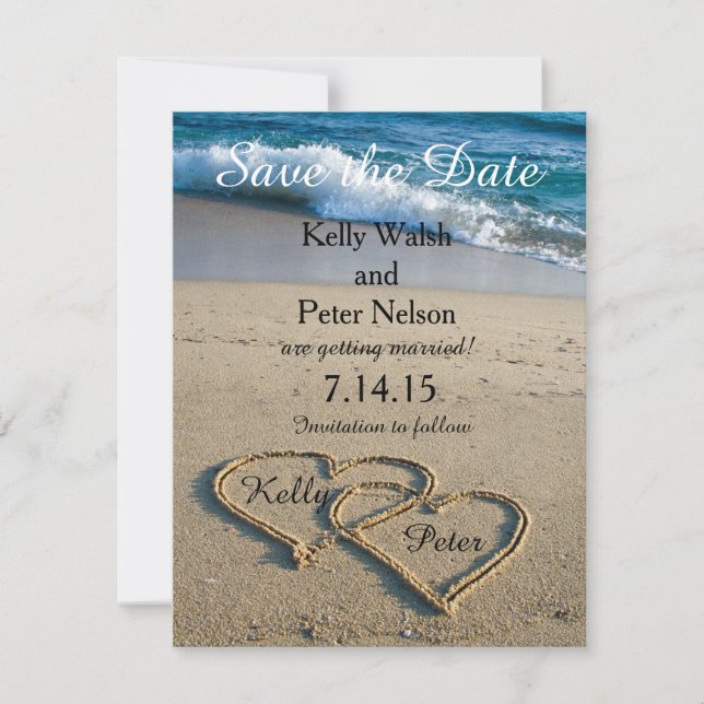 Heart on the Shore Beach Save the Date Card (Front)