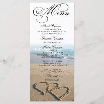 Heart On The Shore Beach Wedding Dinner Menu Card by PurplePaperInvites at Zazzle