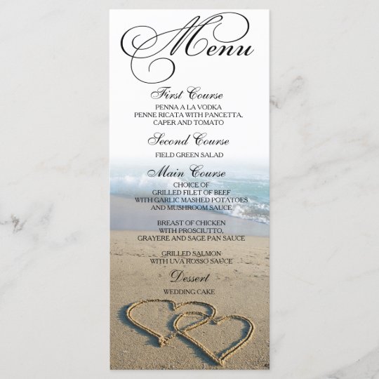 Heart On The Shore Beach Wedding Dinner Menu Card Zazzle Com