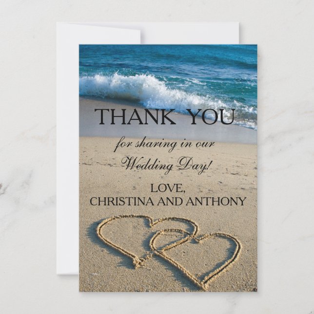 Heart on the Shore Beach Wedding Thank You Note Card (Front)