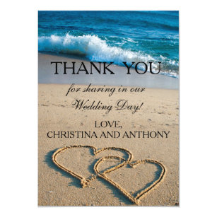Beach Wedding Thank You Cards Greeting Photo Zazzle Heart On The S Beach Wedding Thank You Note Card