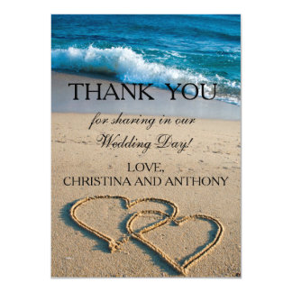 Heart on the Shore Beach Wedding Thank You Note Card