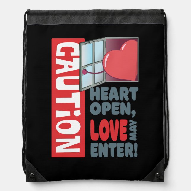 Heart open, love may enter (Valentine's Day) Drawstring Bag (Front)