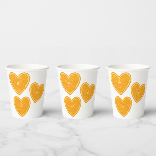 Heart Orange Paper Cup – Citrus Party Drinkware (Multi)