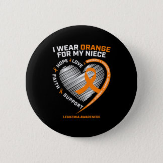 Heart Orange Ribbon For My Niece Leukemia Awarenes Button