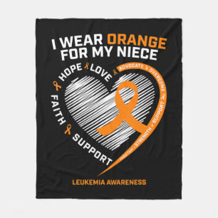 Heart Orange Ribbon For My Niece Leukemia Awarenes Fleece Blanket