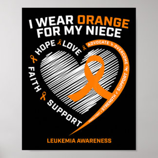 Heart Orange Ribbon For My Niece Leukemia Awarenes Poster