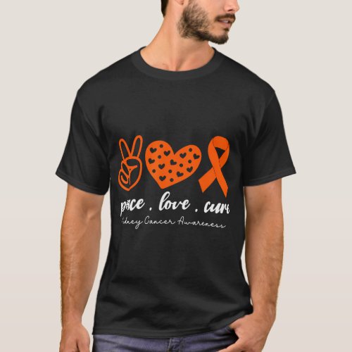 Heart Orange Ribbon Peace Love Cure Kidney Cancer  T_Shirt