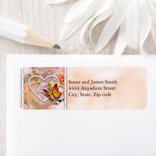 Heart Orange Roses Butterflies Couple Every Day Label (Insitu)