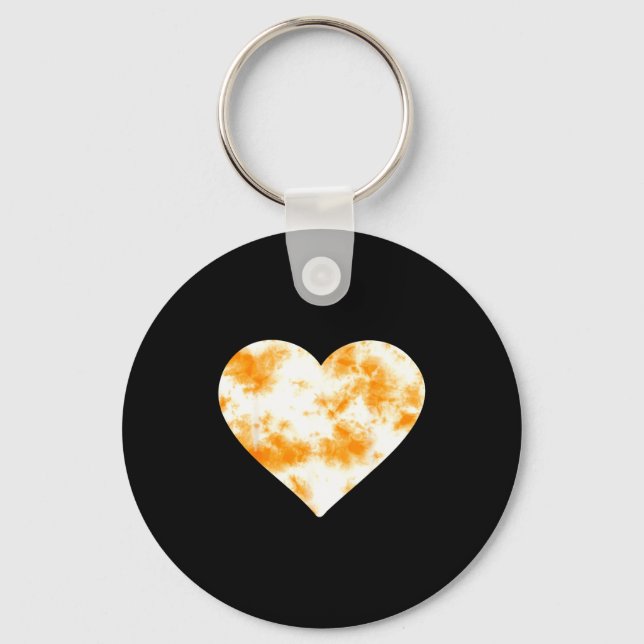 Heart Orange Tie Dye - Cute Valentines Day Graphic Keychain (Front)