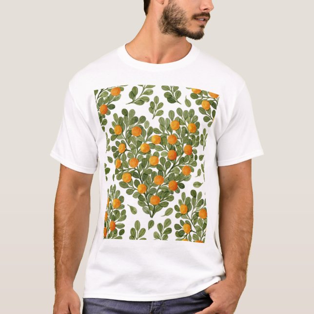 Heart Oranges: Green Branches Love. T-Shirt (Front)
