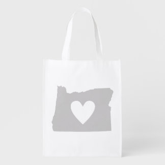 Heart Oregon Silhouette Map Shape Grey Background Grocery Bag