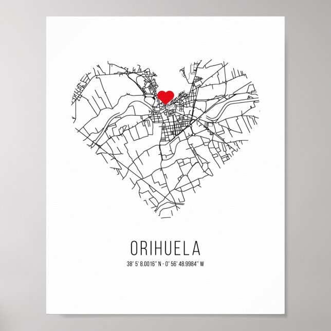 Heart Orihuela City Map (Spain) Poster (Front)