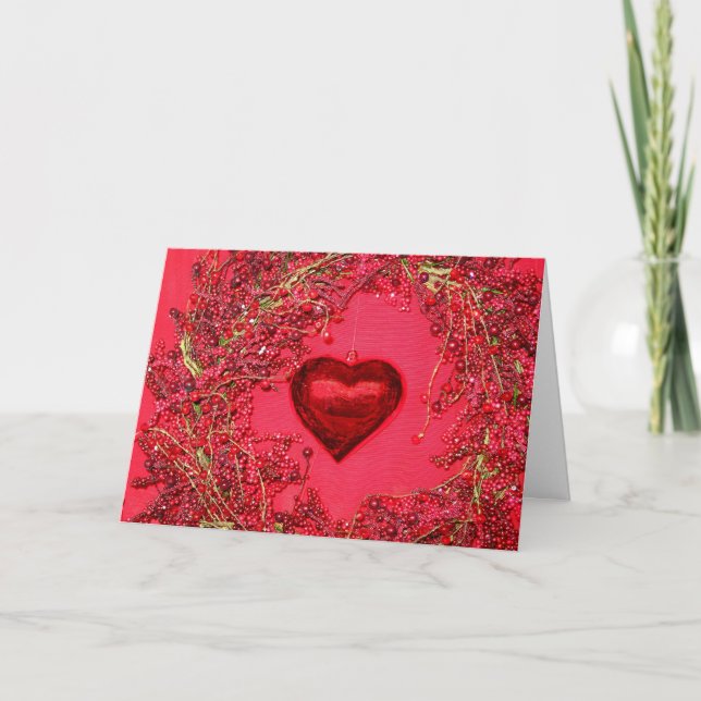 Heart Ornaments in a Beaded Wreath Card (Front)