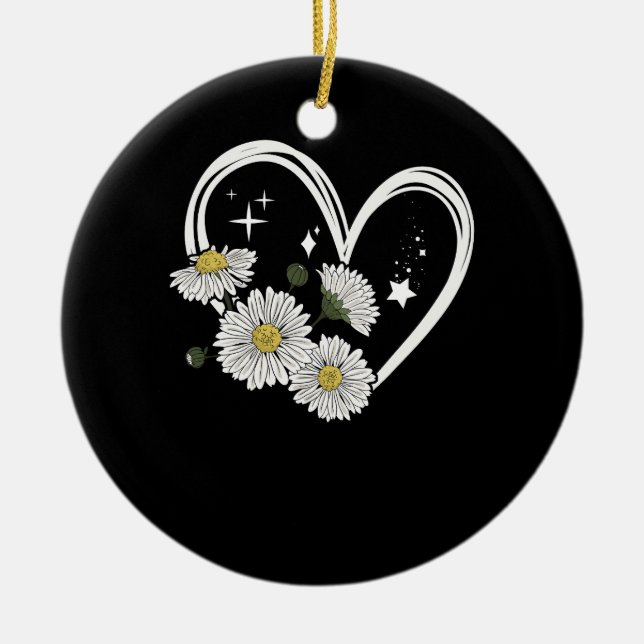 Heart Outline With Daisy Flowers Oopsie Daisy Girl Ceramic Ornament (Front)