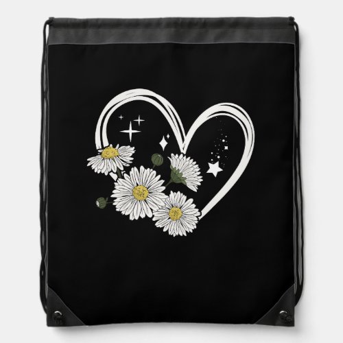 Heart Outline With Daisy Flowers Oopsie Daisy Girl Drawstring Bag