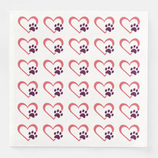 Heart Outline with Paw Print Dog Lover Theme Paper Dinner Napkins