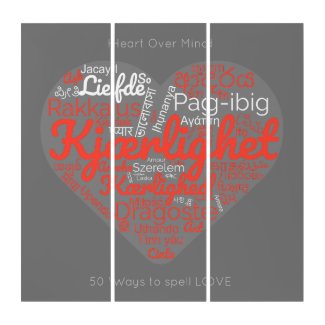 Heart Over Mind, 50 Ways to spell LOVE Neoteric Triptych