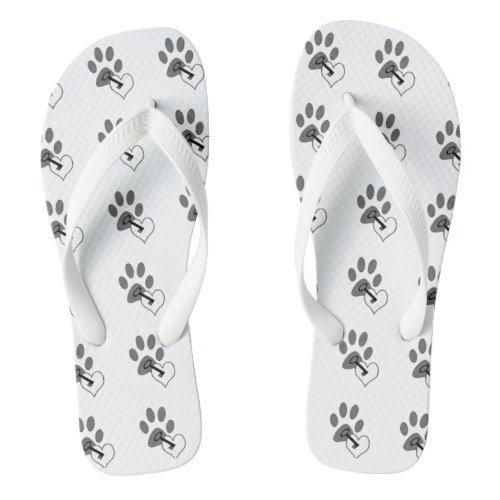 Heart over Paw and Key Pattern Pair of Flip Flops