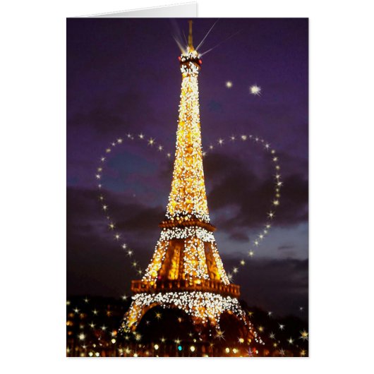 Heart over Twinkling Eiffel Tower Custom Cards (Front)