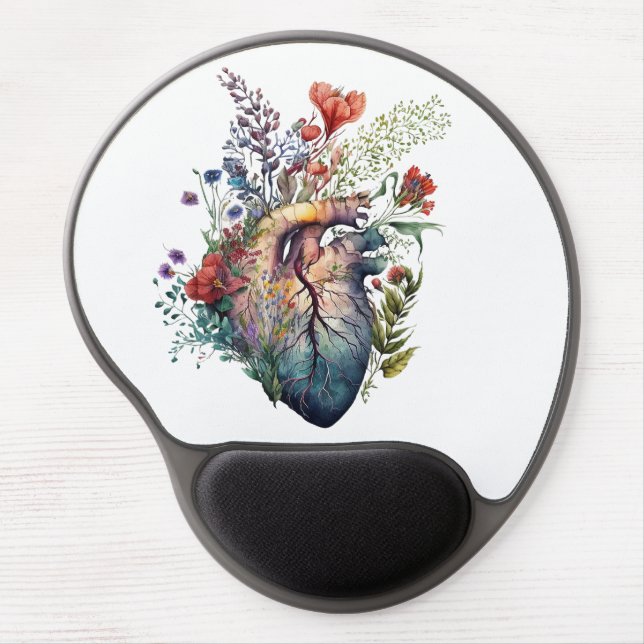 Heart overgrown with florals (cutout) - anatomy  gel mouse pad (Front)