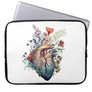 Heart overgrown with florals (cutout) - anatomy laptop sleeve