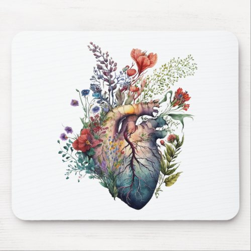 Heart overgrown with florals cutout _ anatomy  mouse pad