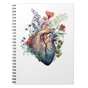 Heart overgrown with florals (cutout) - anatomy notebook