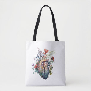 Heart overgrown with florals (cutout) - anatomy tote bag