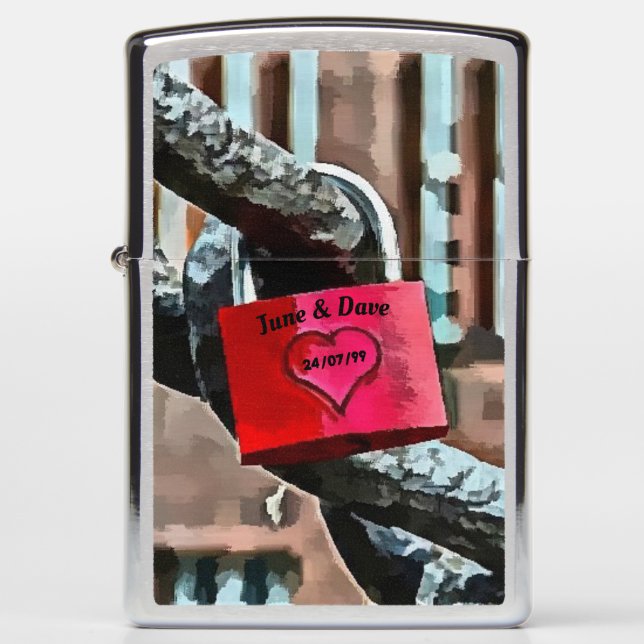 Heart Padlock Love Anniversary for Lovers Zippo Lighter (Front)