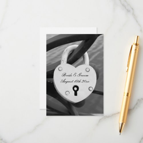 Heart padlock photo with keyhole vertical wedding enclosure card