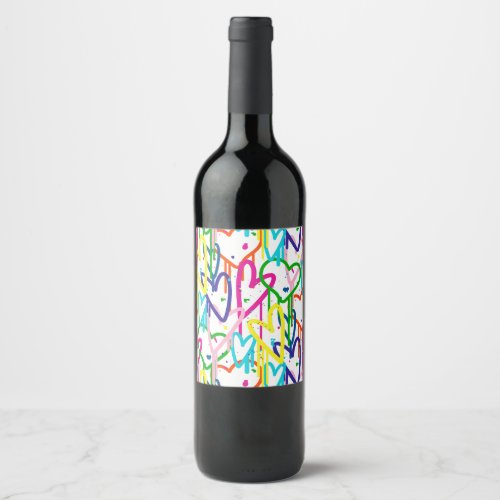 Heart painted graffiti pattern design wine label