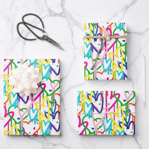 Heart painted graffiti pattern design wrapping paper sheets