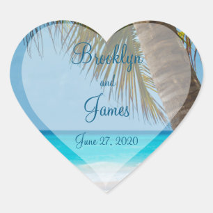 Heart Palm Trees On Beach Wedding Stickers