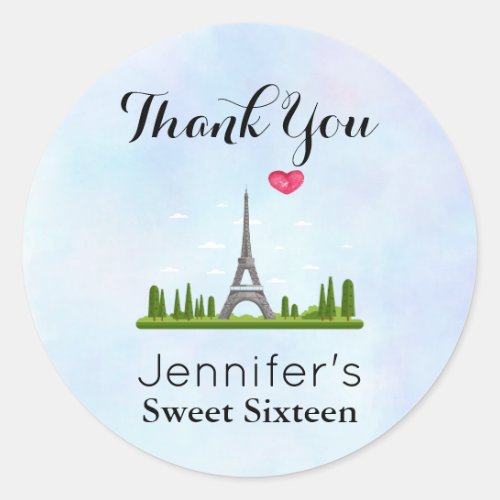 Heart Paris with Eiffel Tower Birthday Party Classic Round Sticker