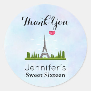 Heart Paris with Eiffel Tower Birthday Party Classic Round Sticker