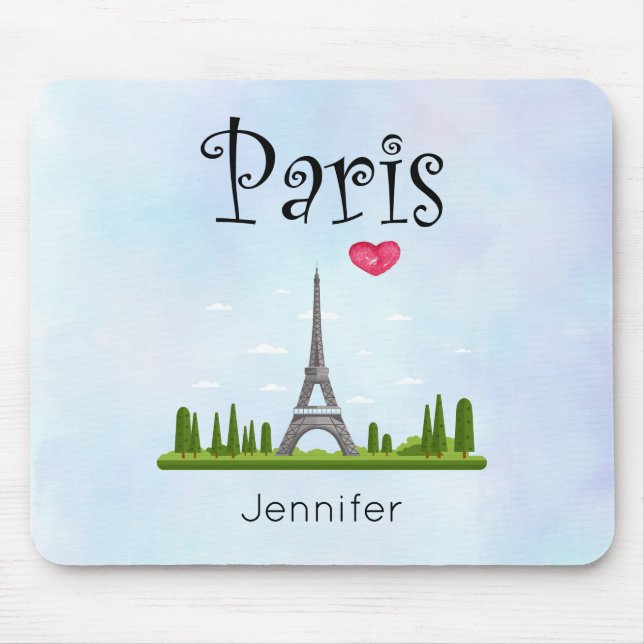 Heart Paris with Eiffel Tower Custom Mouse Pad (Front)