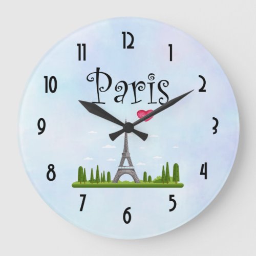 Heart Paris with Eiffel Tower Large Clock