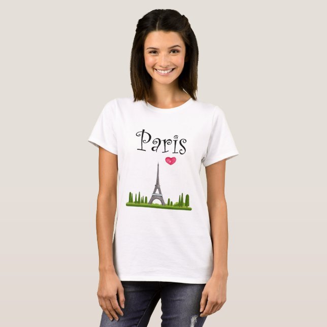 Heart Paris with Eiffel Tower T-Shirt (Front Full)
