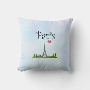 Heart Paris with Eiffel Tower Throw Pillow