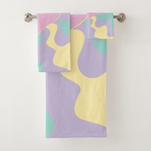 Heart - Pastel Pink, Yellow, Purple and Green Bath Towel Set