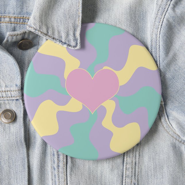 Heart - Pastel Pink, Yellow, Purple and Green Button (In Situ)