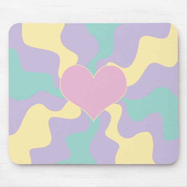 Heart - Pastel Pink, Yellow, Purple and Green Mouse Pad (Front)