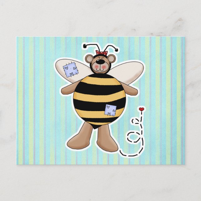Heart Patch Bumble Bee Bear Postcard (Front)