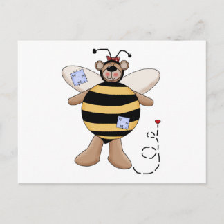 Heart Patch Bumble Bee Bear Postcard