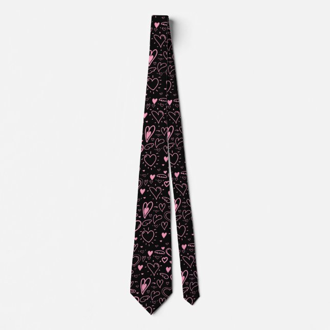 Heart pattern 01.Red.Pink.b Black BG2 Neck Tie (Front)