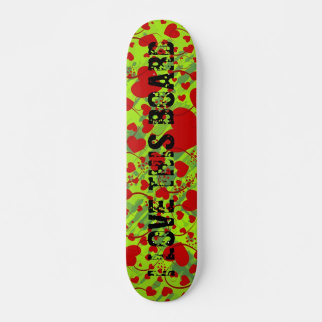 HEART Pattern ART 5 + your text | green splatter Skateboard Deck (Front)